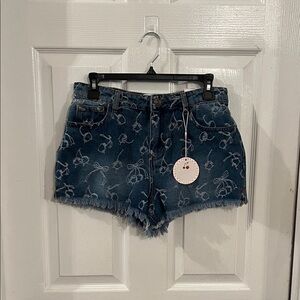 Floral Embroidered Denim Jean Shorts